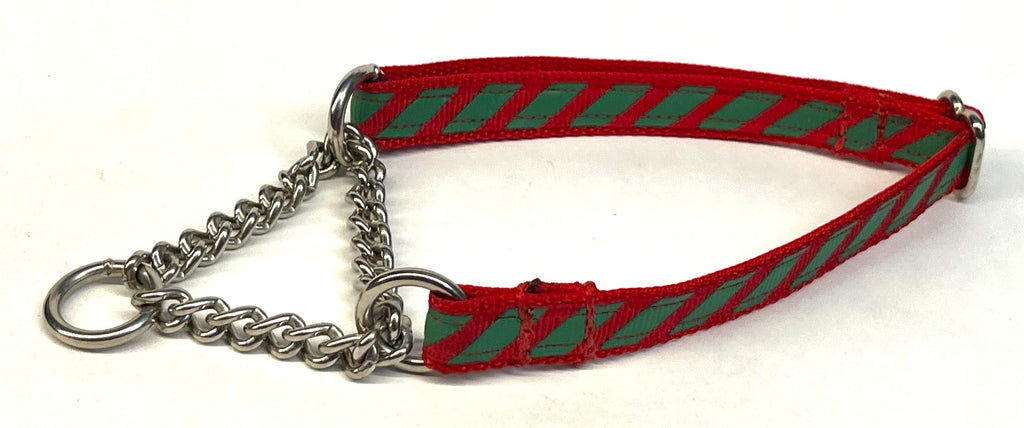 Red & Green Diagonal Stripe Chain Martingale Collar 1/2
