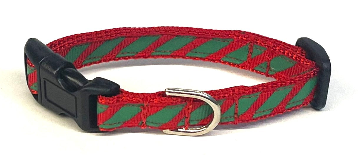 Red & Green Diagonal Stripe Dog Collar 1/2
