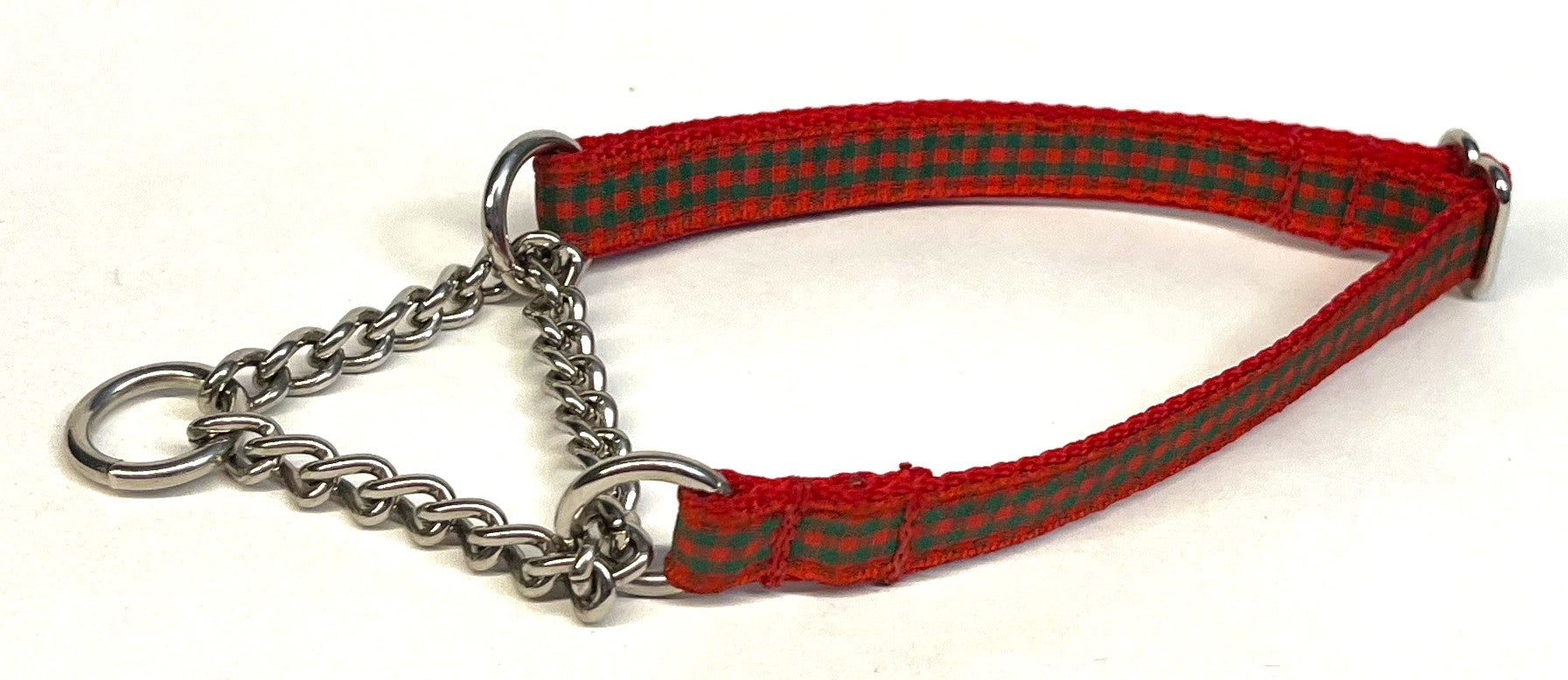 Red & Green Plaid Chain Martingale Collar 1/2