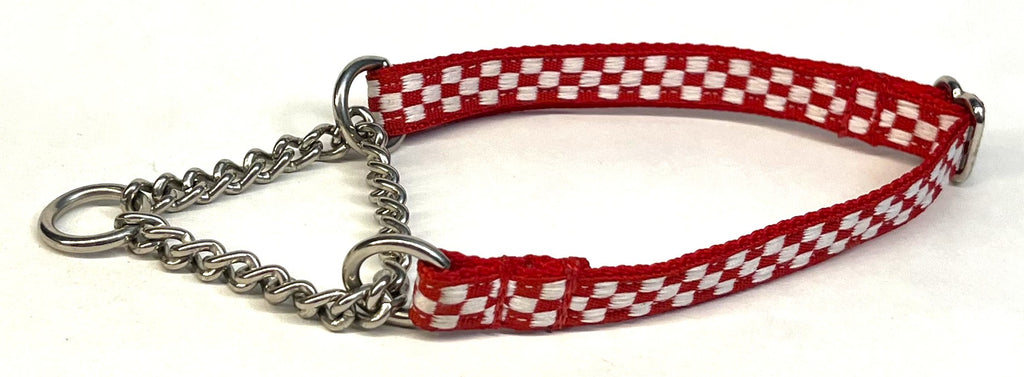 Red & White Checkered Chain Martingale Collar 1/2