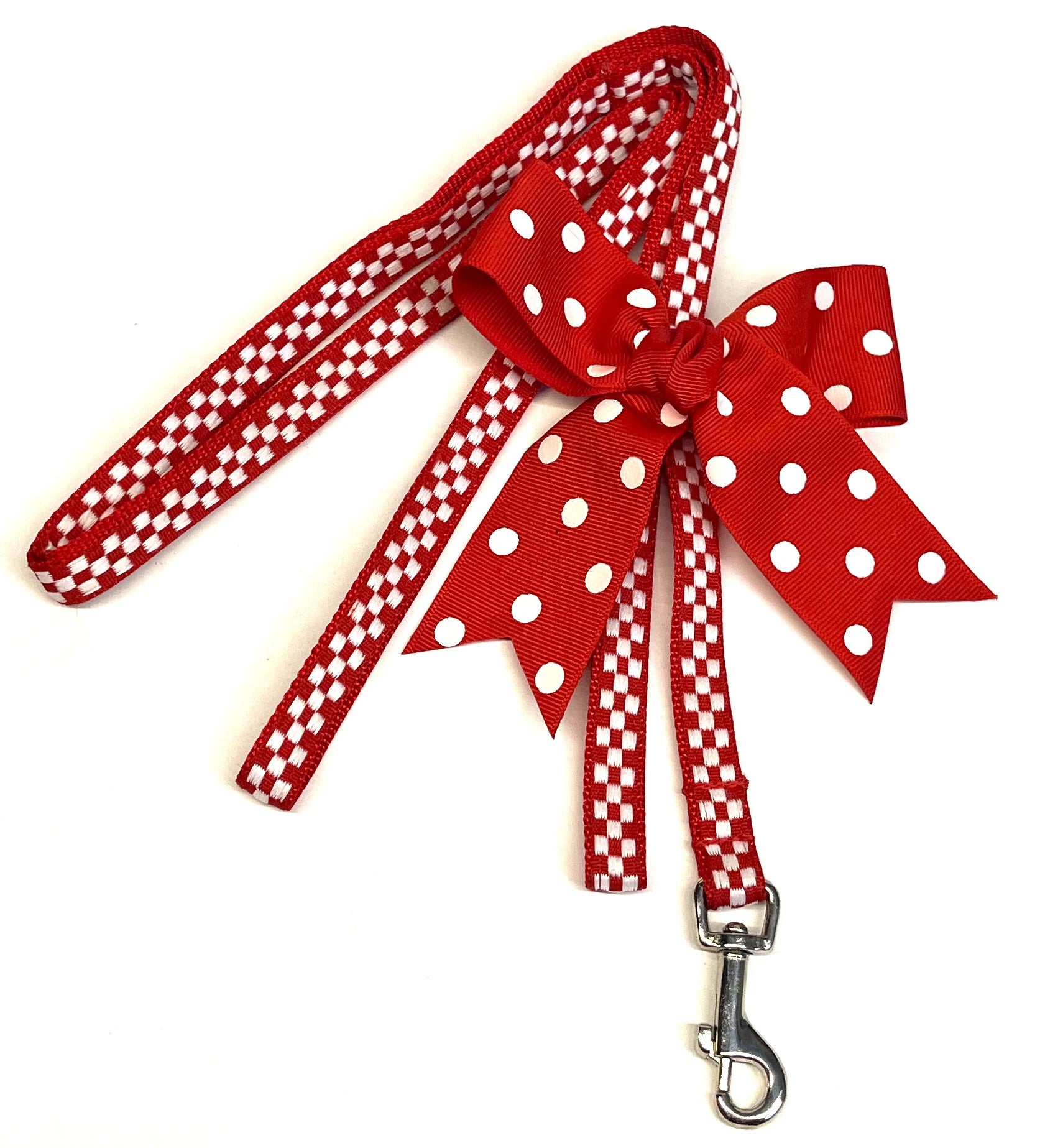 Red & White Checkered Dog Leash 1/2