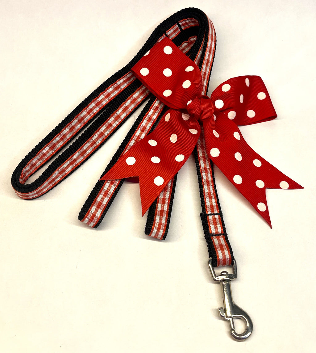 Red & White Plaid Dog Leash 1/2