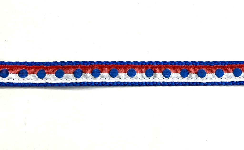 Red and White with Blue Dots Dog Collar 1/2