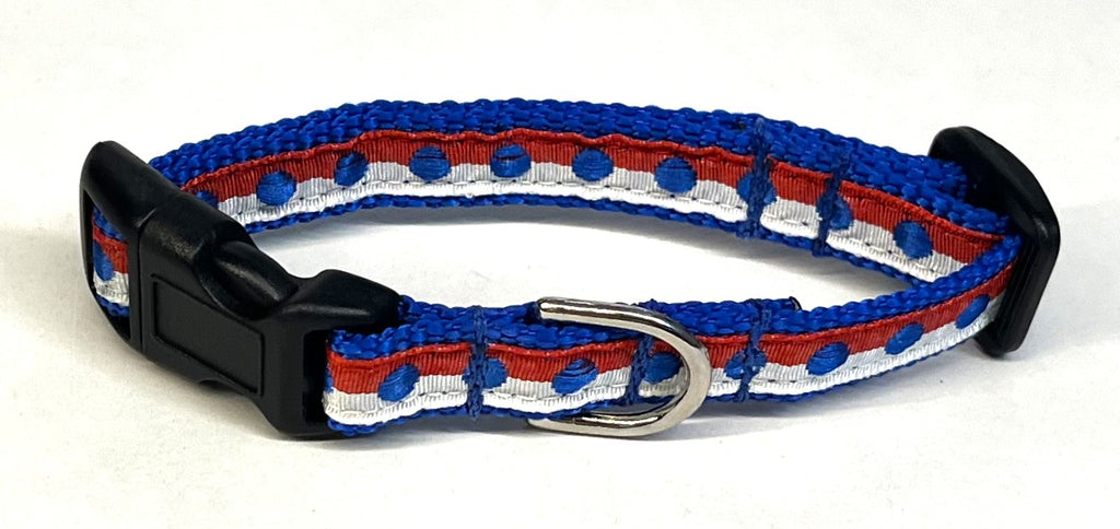 Red and White with Blue Dots Dog Collar 1/2