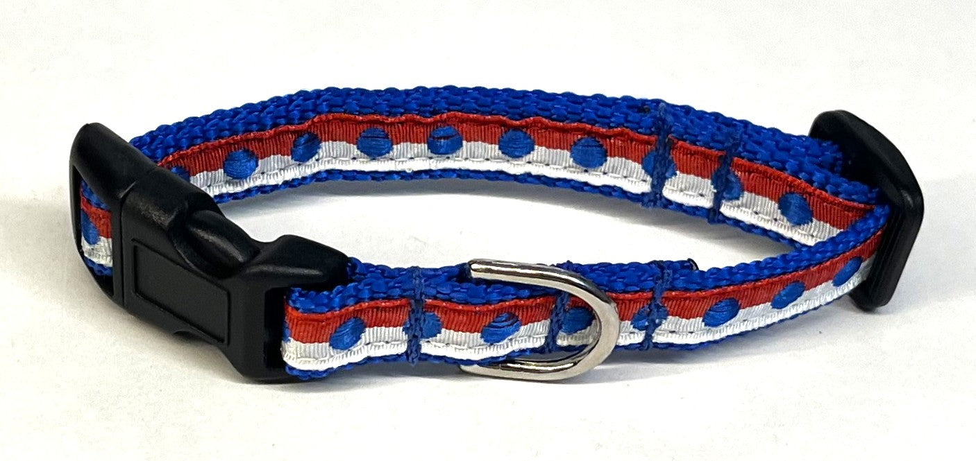 Red and White with Blue Dots Dog Collar 1/2