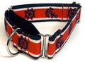 Red and White with Navy Anchors and Wheels Martingale Collar 1 1/2 in