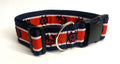 Red and White with Navy Anchors and Wheels Dog Collar 2in
