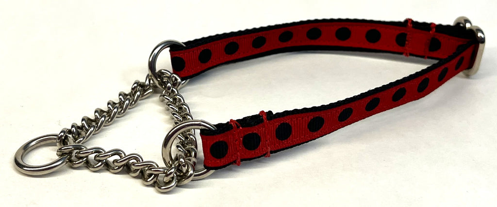 Red with Black Dots Chain Martingale Collar 1/2