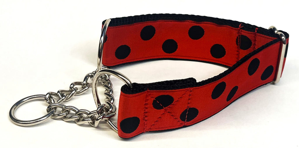Red with Black Dots Chain Martingale Collar 1 1/2 in