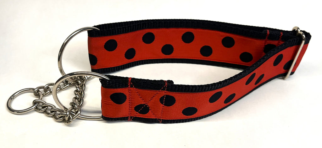 Red with Black Dots Chain Martingale Collar 2in