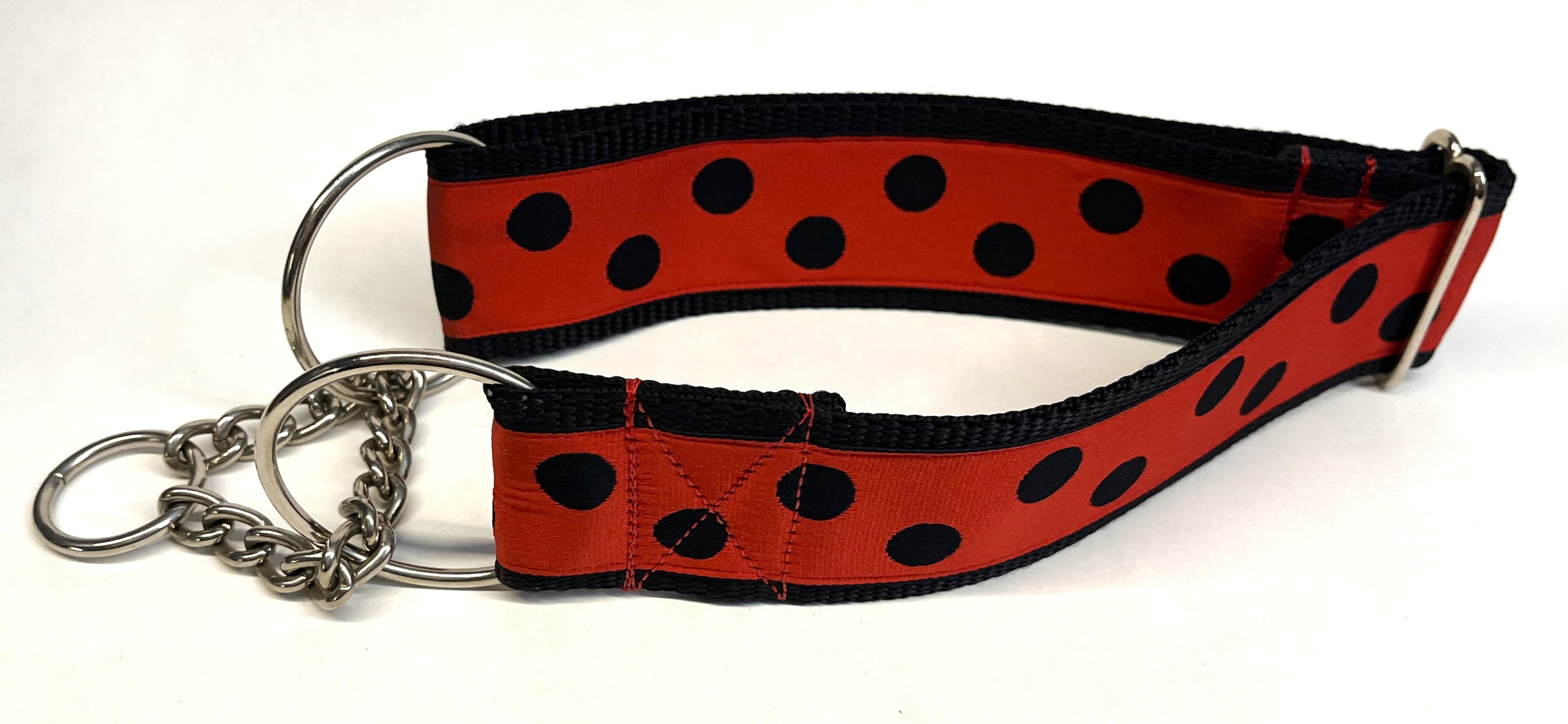 Red with Black Dots Chain Martingale Collar 2in