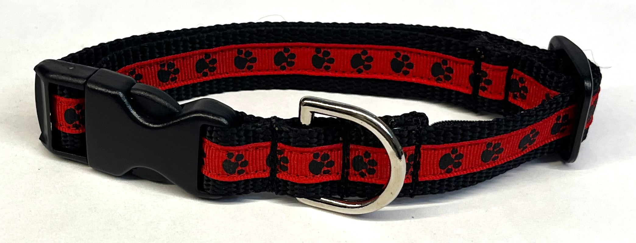 Red with Black Paw Prints Dog Collar 3/4