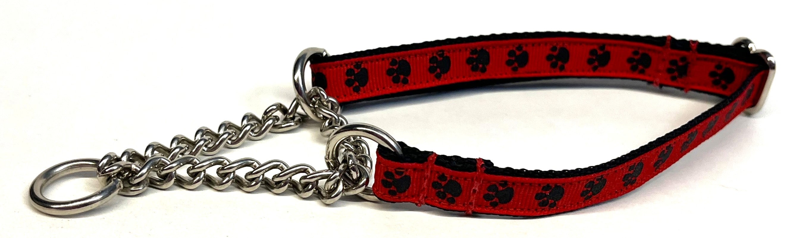 Red with Black Paws Chain Martingale Collar 1/2