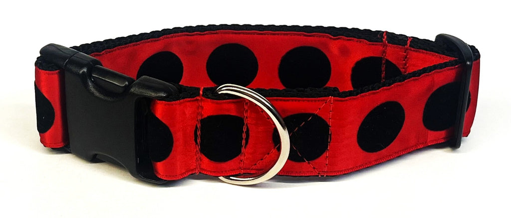 Red with Black Velvet Dots Dog Collar 1 1/2 in