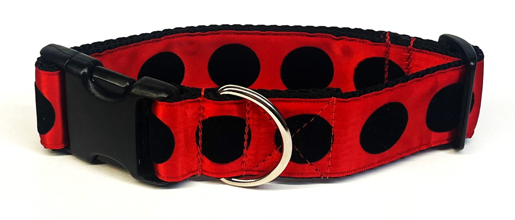 Red with Black Velvet Dots Dog Collar 1 1/2 in