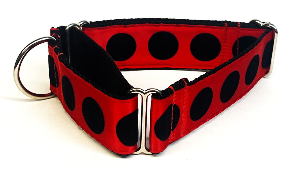 Red with Black Velvet Dots Martingale Collar 1 1/2 in