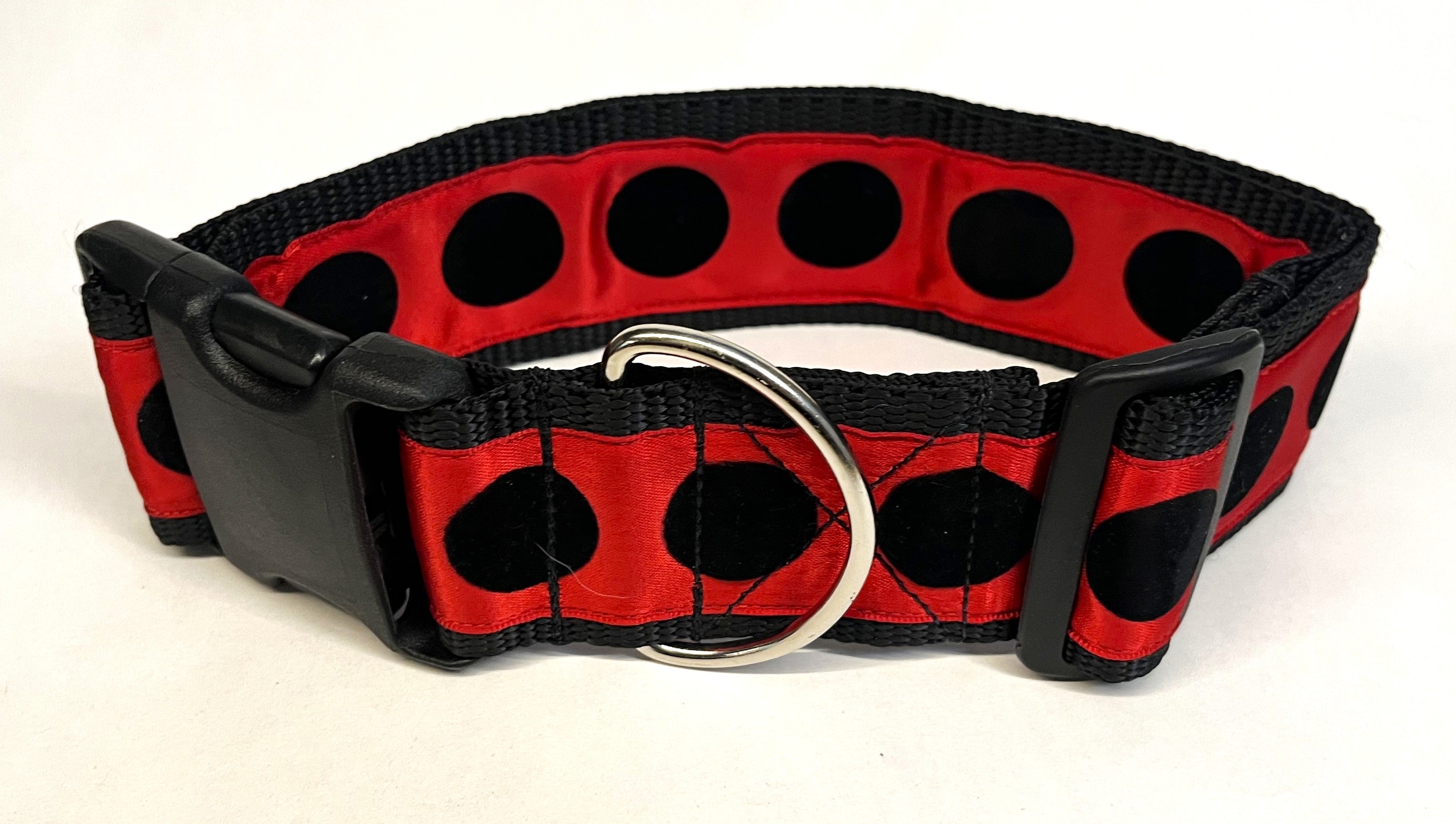 Red with Black Velvet Dots Dog Collar 2in