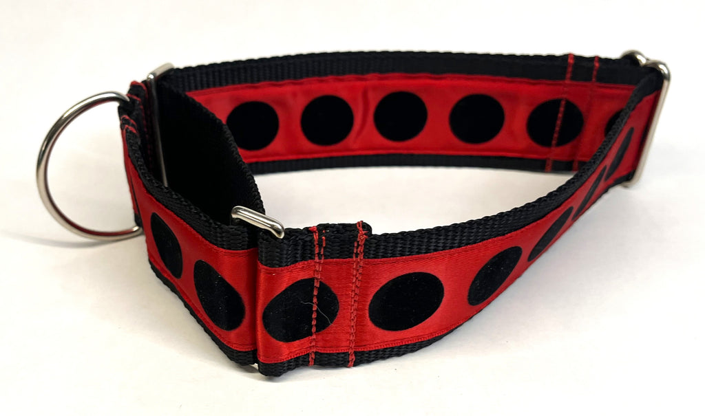 Red with Black Velvet Dots Martingale Collar 2in