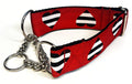 Red with Black and White Stripe Hearts Chain Martingale Collar 1 1/2 in