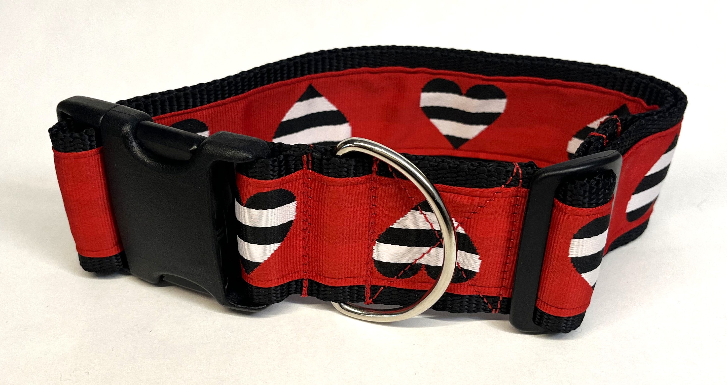 Red with Black and White Stripe Hearts Dog Collar 2in