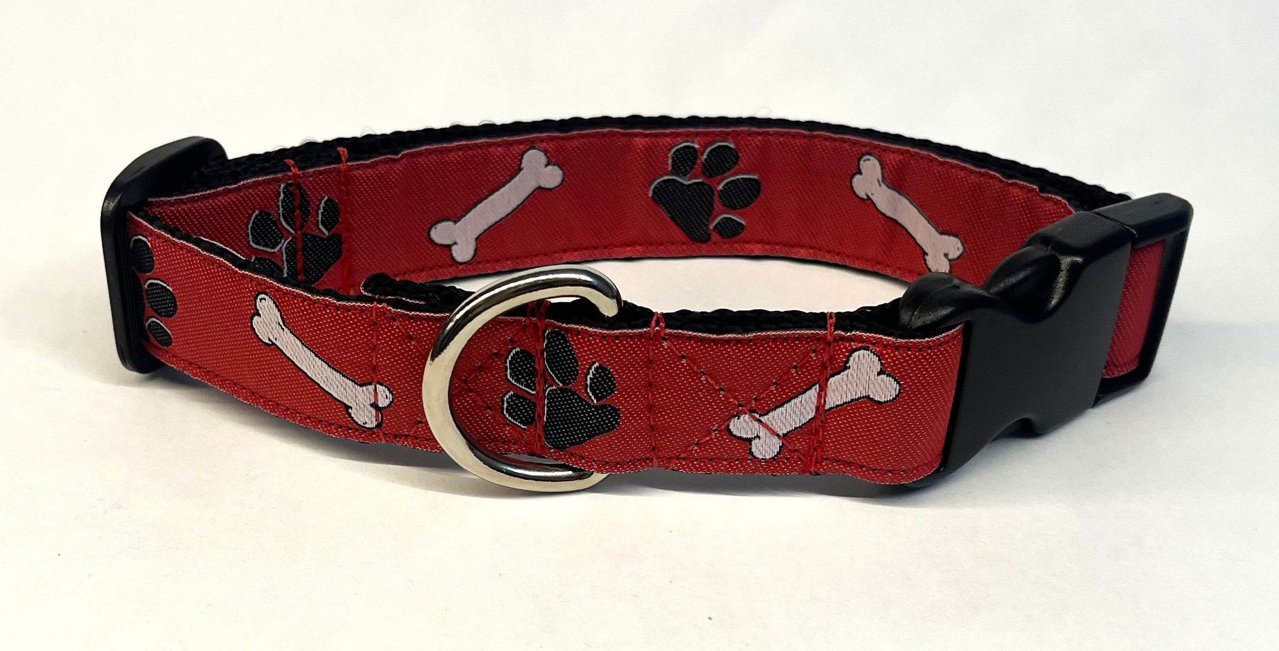 Red with Bones and Paws Dog Collar 1in