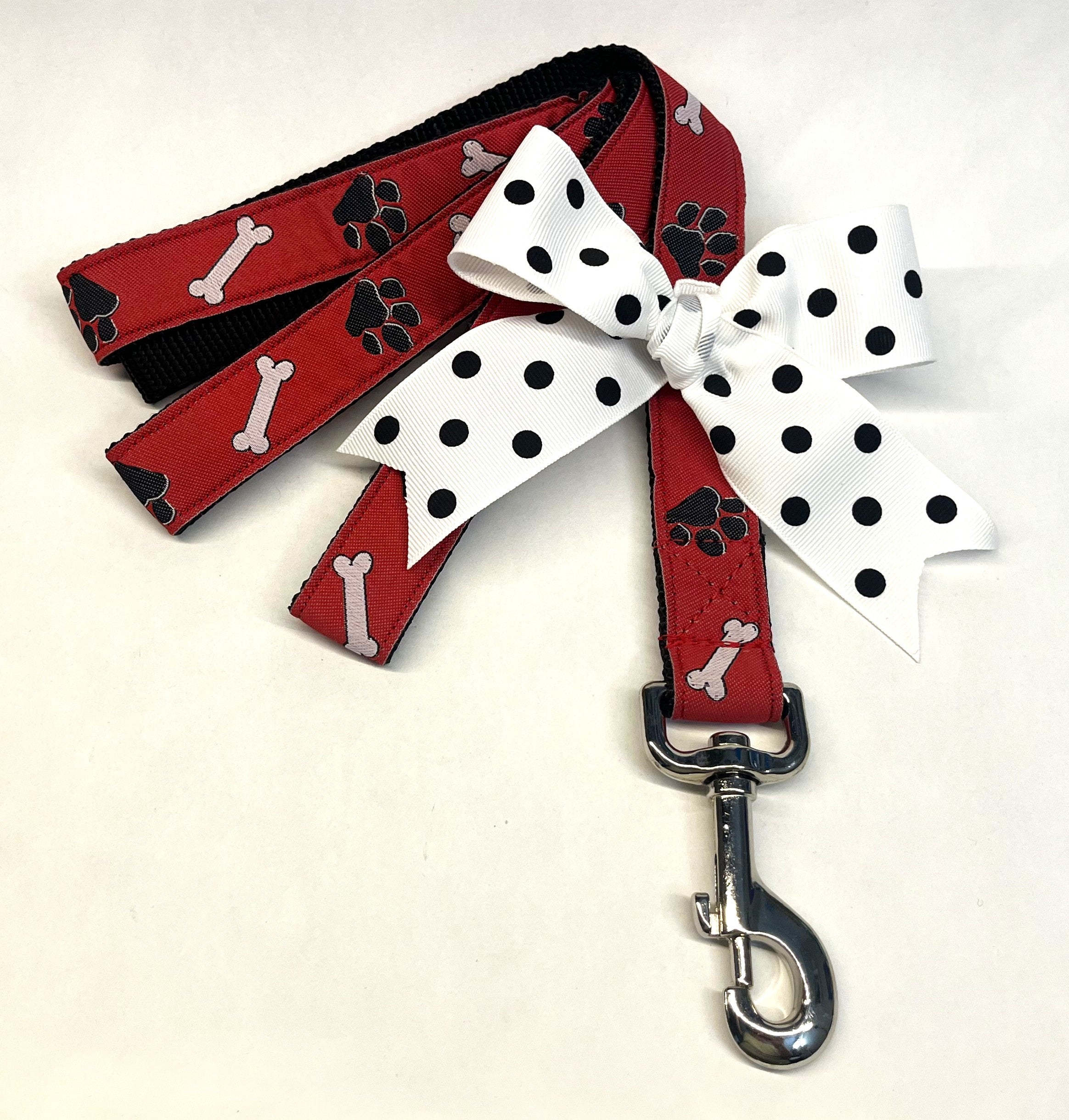 Red with Bones and Paws Dog Leash 1in