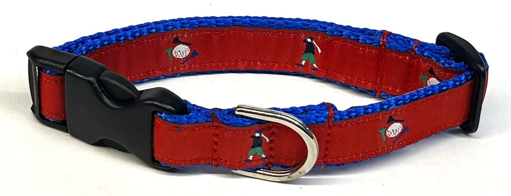 Red with Golfers & Golf Balls Dog Collar 3/4