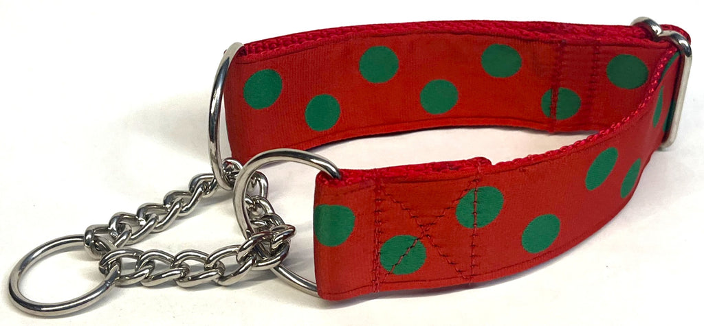 Red with Green Dots Chain Martingale Collar 1 1/2 in
