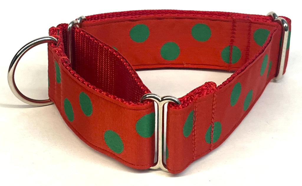 Red with Green Dots Martingale Collar 1 1/2 in