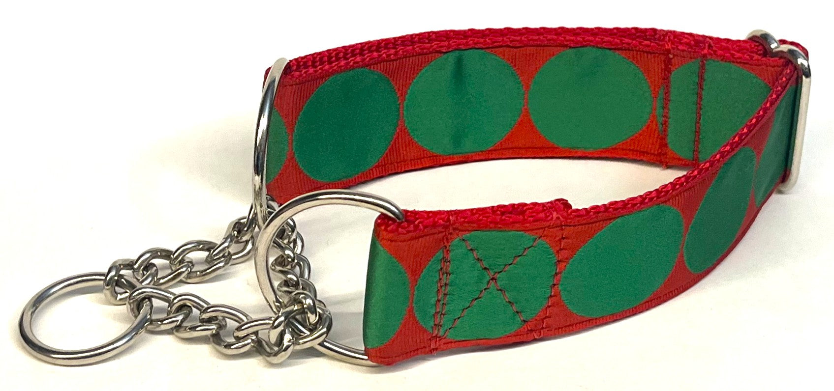 Red with Green Large Dot Chain Martingale Collar 1 1/2 in