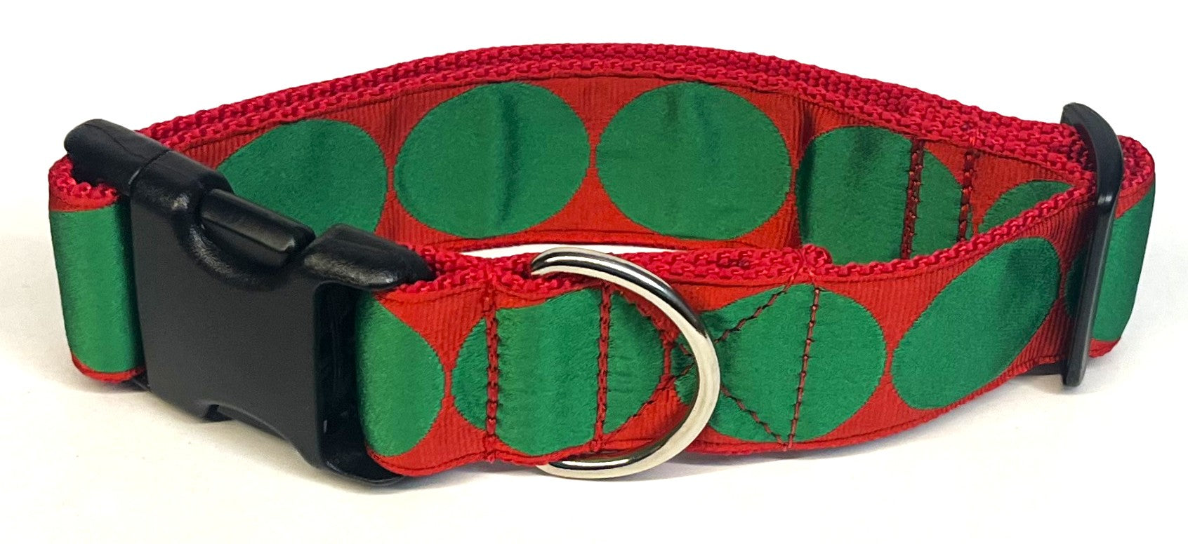 Red with Green Large Dot Dog Collar 1 1/2 in