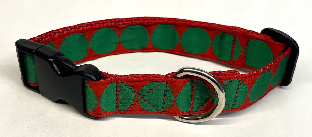 Red with Green Large Dot Dog Collar 1in