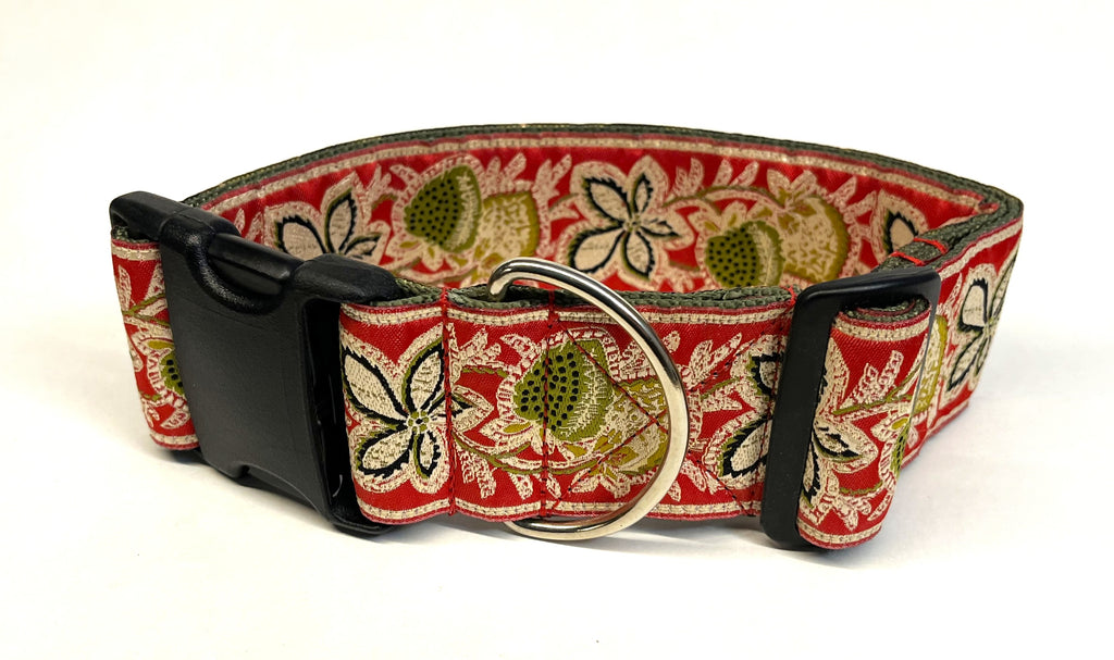 Red with Green Strawberry and Vines Dog Collar 2in
