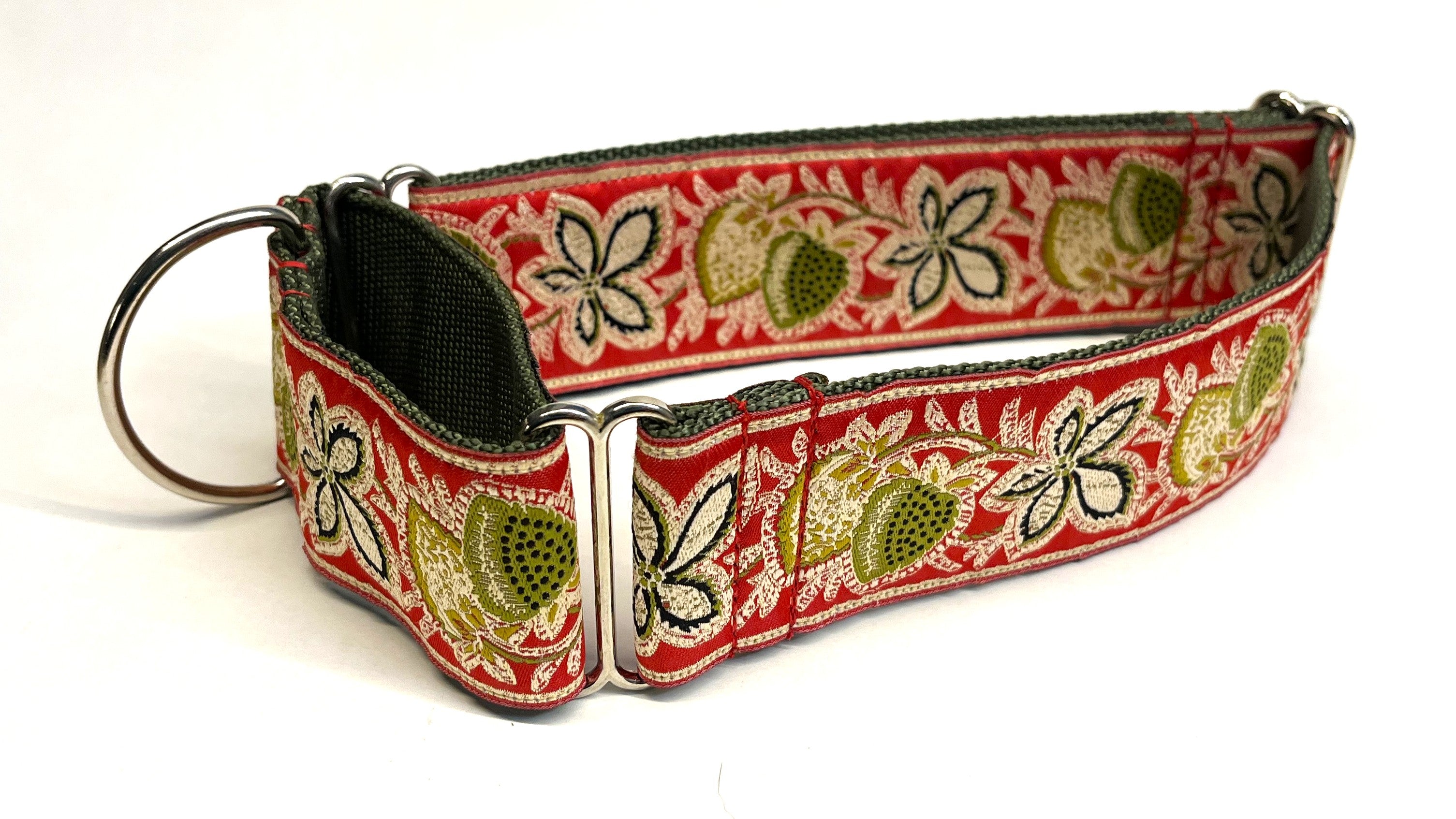 Red with Green Strawberry and Vines Martingale Collar 2in