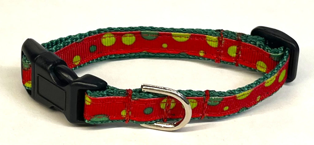 Red with Green Bubble Dots Dog Collar 1/2