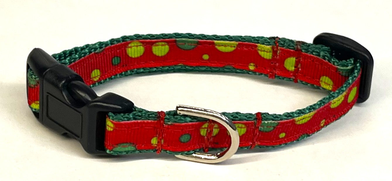 Red with Green Bubble Dots Dog Collar 1/2