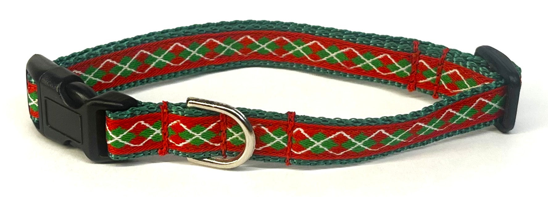 Red & Green Argyle Dog Collar 1/2