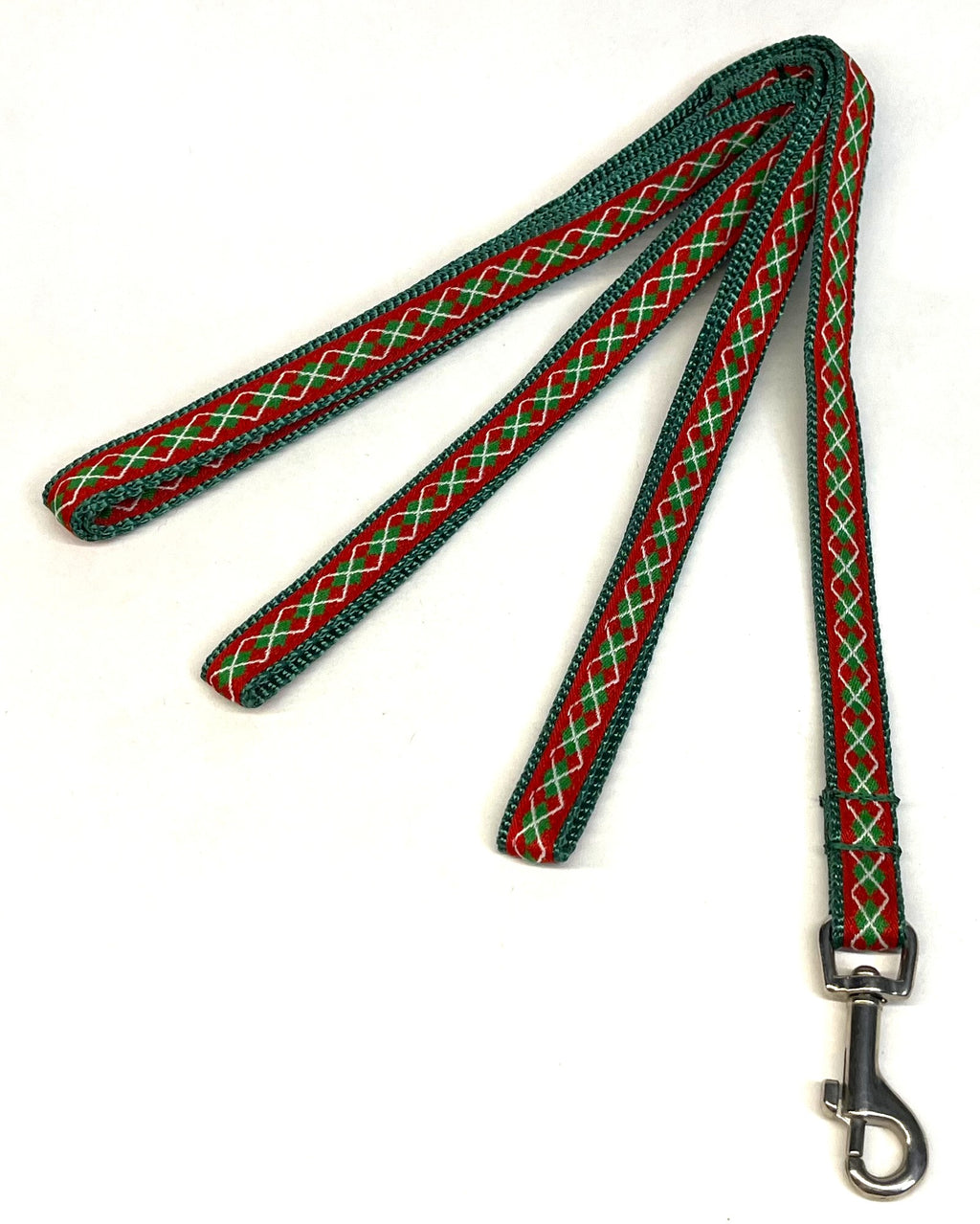 Red & Green Argyle Dog Leash 1/2