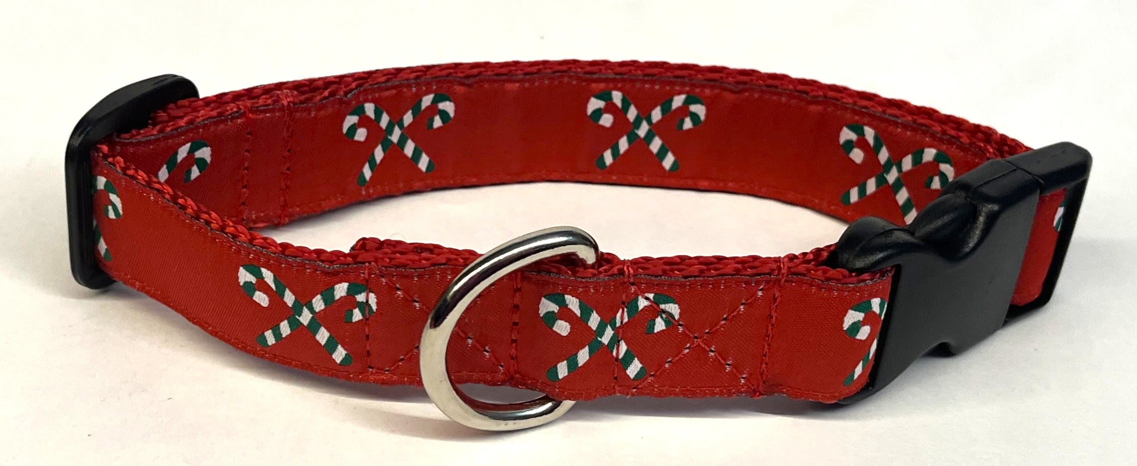 Red with Green and White Candy Canes Dog Collar 1in