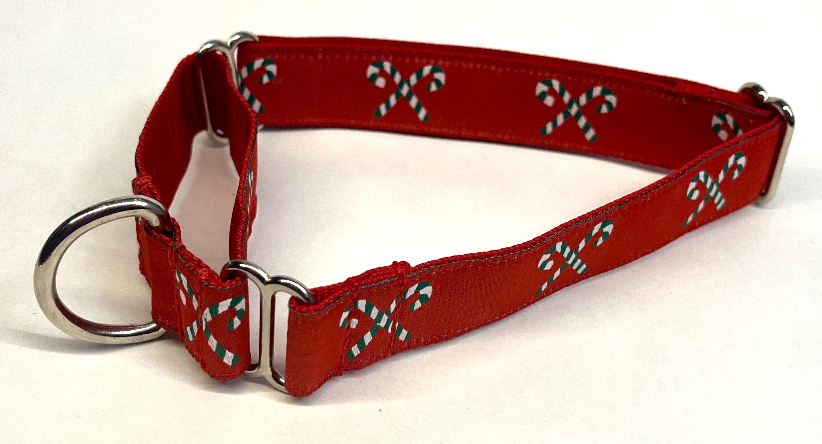 Red with Green and White Candy Canes Martingale Collar 1in