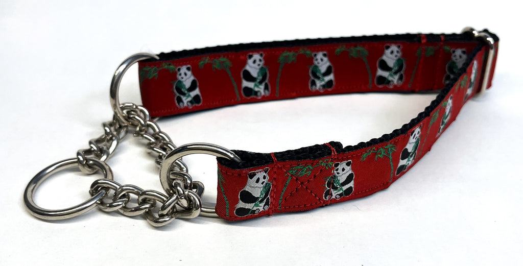 Red with Pandas Chain Martingale Collar 1in