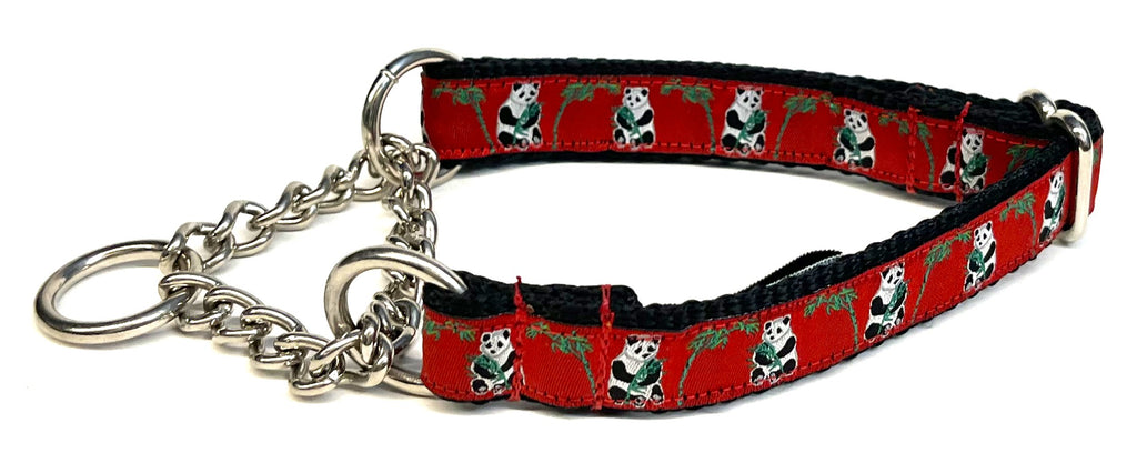 Red with Pandas Chain Martingale Collar 3/4