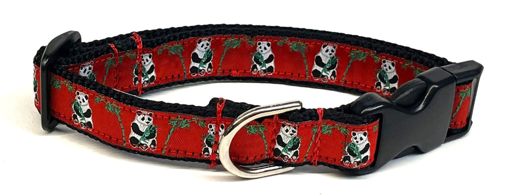 Red with Pandas Dog Collar 3/4