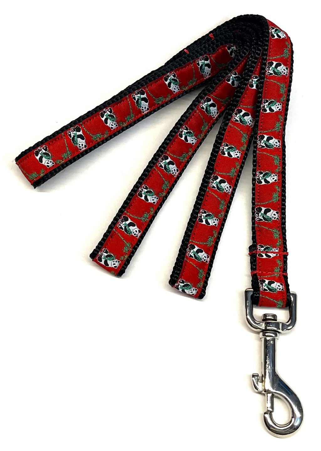 Red with Pandas Dog Leash 3/4