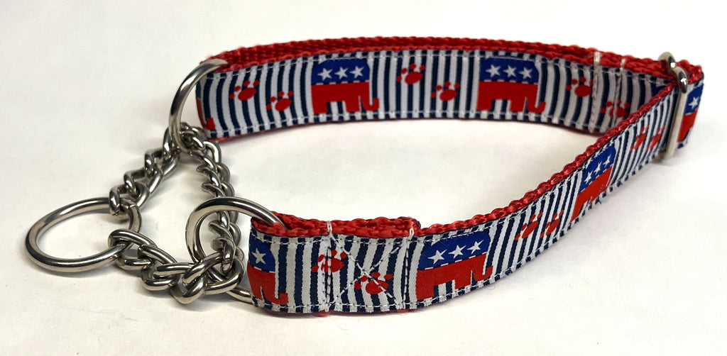 Republican Elephants and Paws Chain Martingale Collar 1in