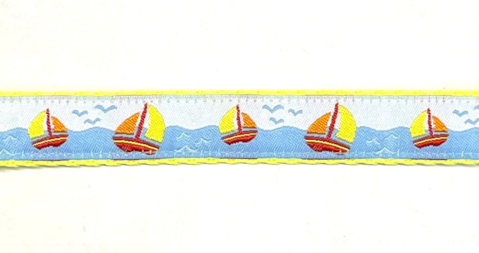 Sailboats on the water dog collar 3/4 inch on yellow webbing