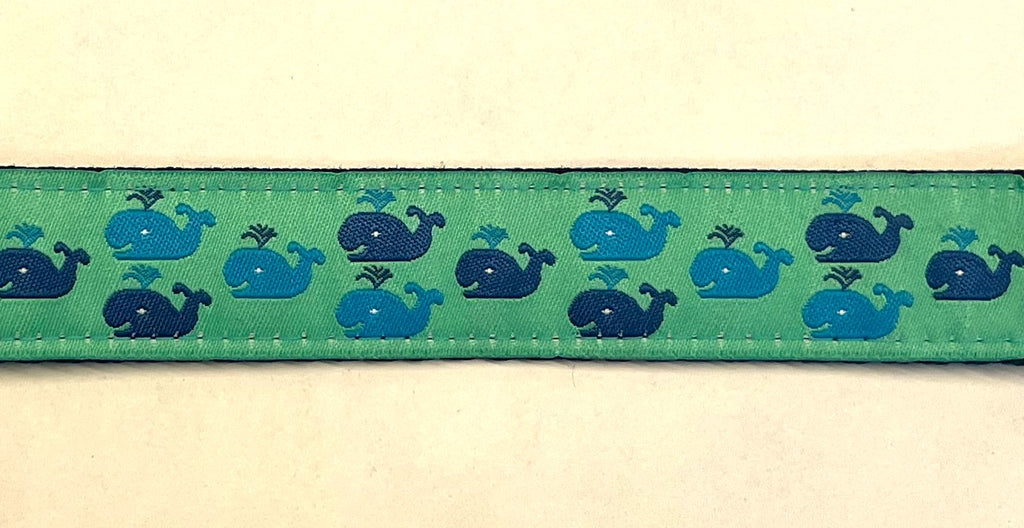 Seafoam Green with Blue and Turquoise Little Whales Chain Martingale Collar 1in