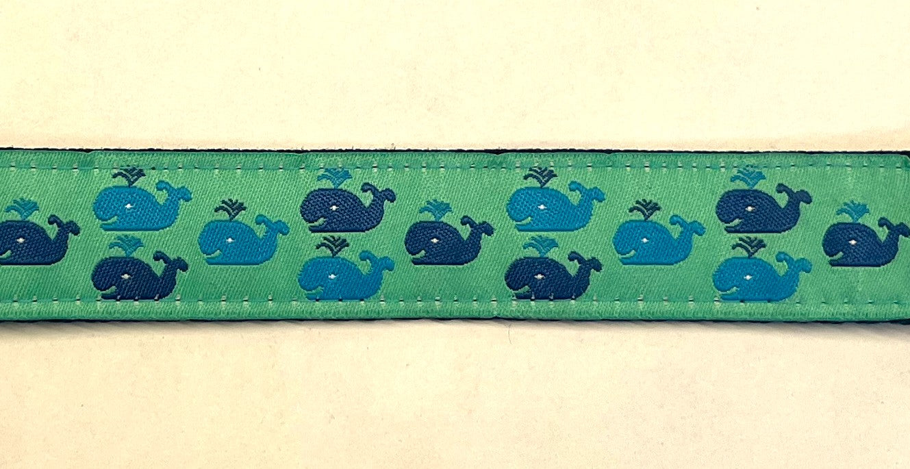 Seafoam Green with Blue and Turquoise Little Whales Martingale Collar 1in