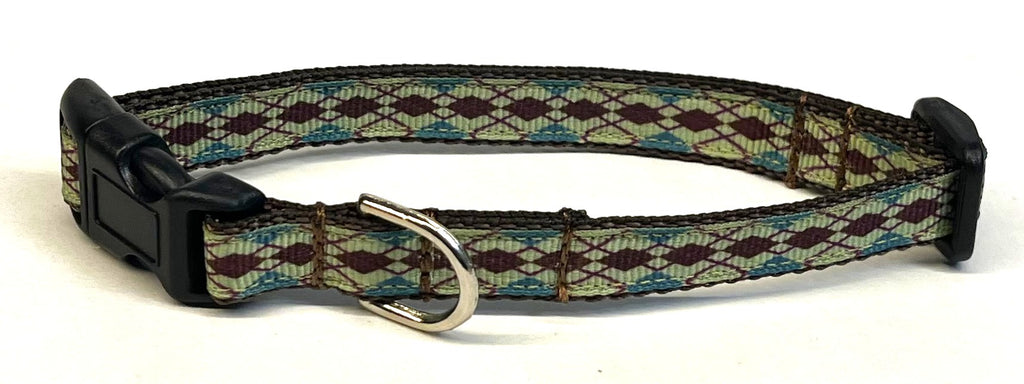 Seafoam with Teal, Brown, and Purple Argyle Dog Collar 1/2