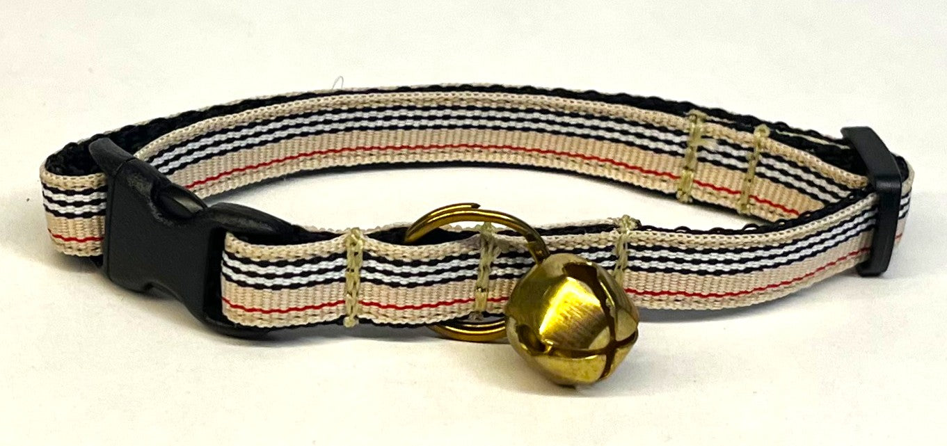 Tan, Black, White & Red Stripe Cat Collar